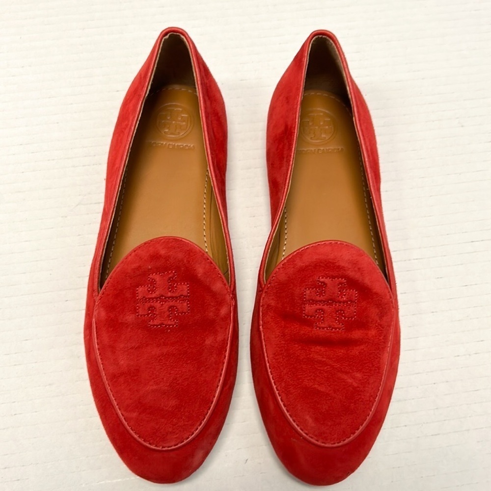 Tory Burch suede red loafers